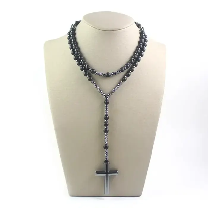 Collier Croix en Hématite pour Homme