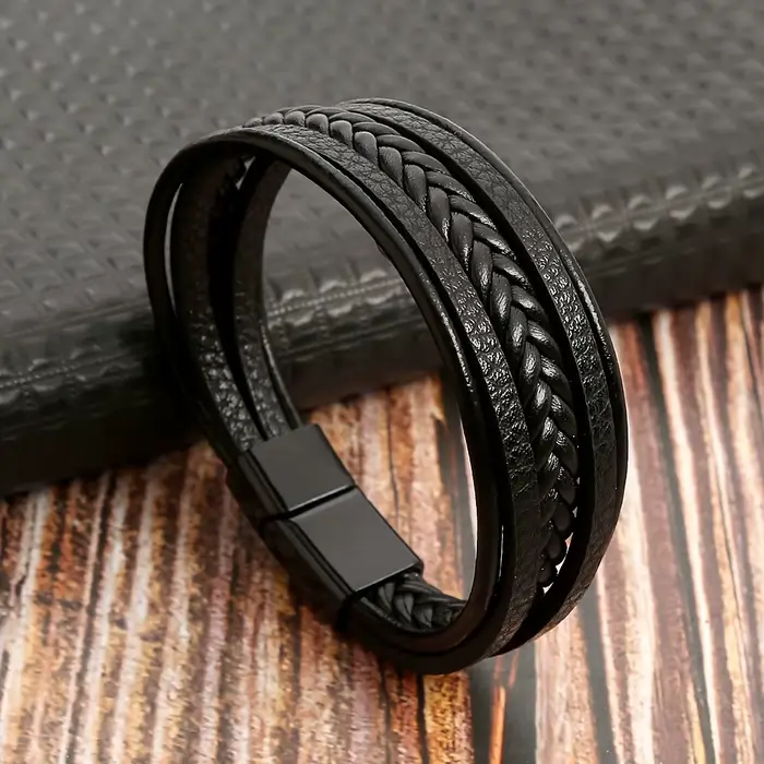 Bracelets en corde tressée multicouche pour hommes, bracelet classique en cuir PU fait à la main avec boucle magnétique, bijoux punk tendance, cadeau
