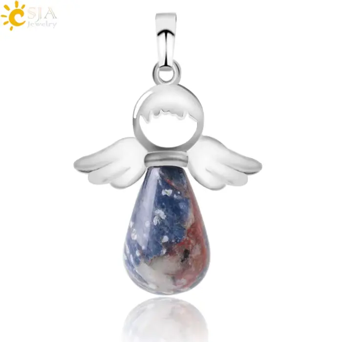 Ange Ailes Pendentif En Pierre Naturelle pour Collier Quartz Rose Onyx Argent-couleur Goutte D'eau Pendentifs Femme Bijoux Cadeau pierre naturelle pendentif pierre naturelle pierre naturelle et crista