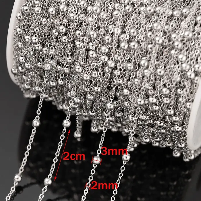 Chaînes de perles boule dorée en acier inoxydable de 2 mètres