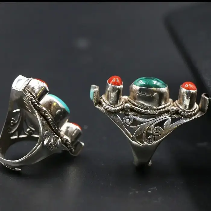 Bague artisanale en argent 925 et turquoise pour homme et femme