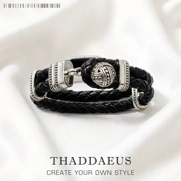 Bracelet à Manchette Boule en Cuir Super Offres Cadeau en Argent Sterling 925 Style Européen Rebelle Punk Occasions Spéciales