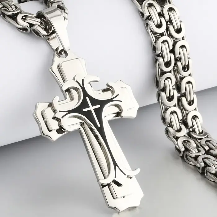 Collier croix latine Vintage pour hommes, trinité chrétienne, multicouches, pendentifs croix en acie