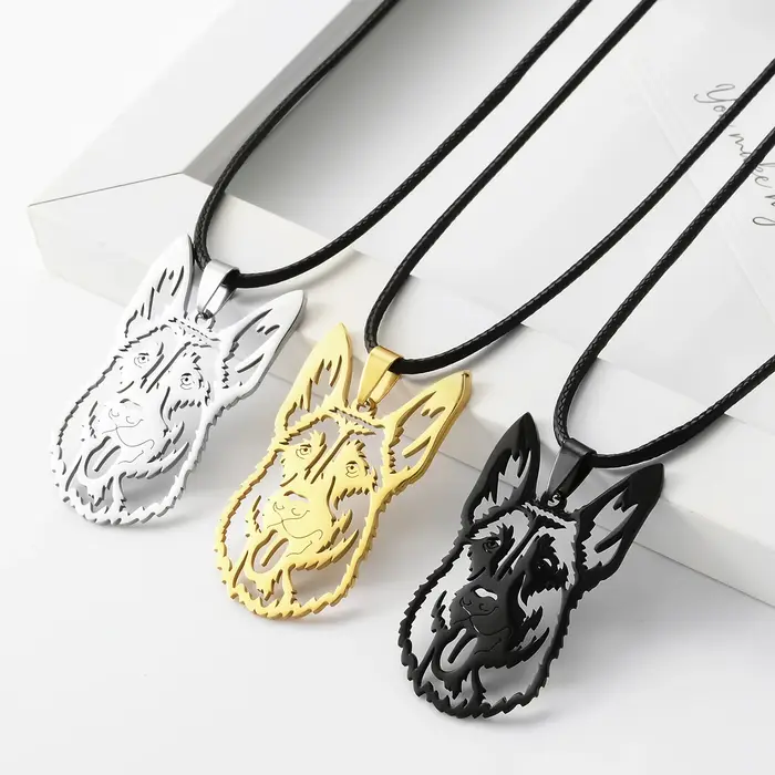 Collier tête de loup en acier inoxydable pour hommes et femmes