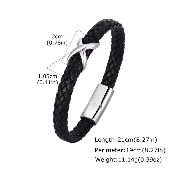 Bracelet en cuir noir Infinity en acier inoxydable pour homme, bracelet en cuir microfibre de haute 