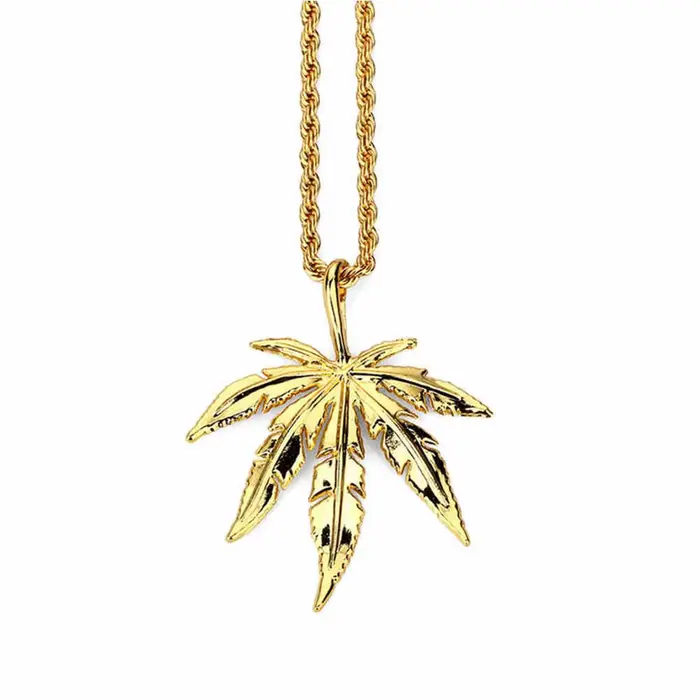 Colliers Hip Hop tendance en feuille de chanvre, chaînes à motif herbe, bijoux Hip Hop pour hommes e