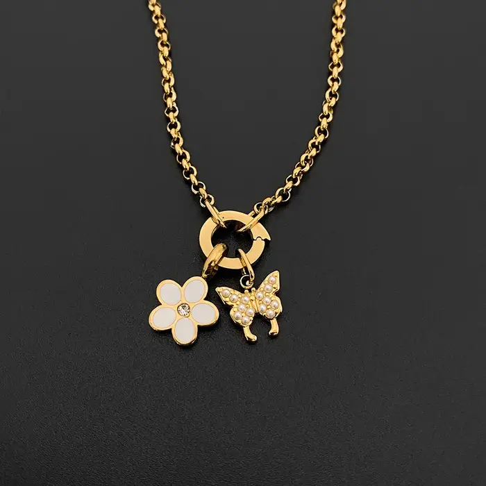 EManco Bracelet en acier inoxydable Style minimaliste perle papillon breloque O-chaîne bijoux pour les déplacements quotidiens bureau Chic