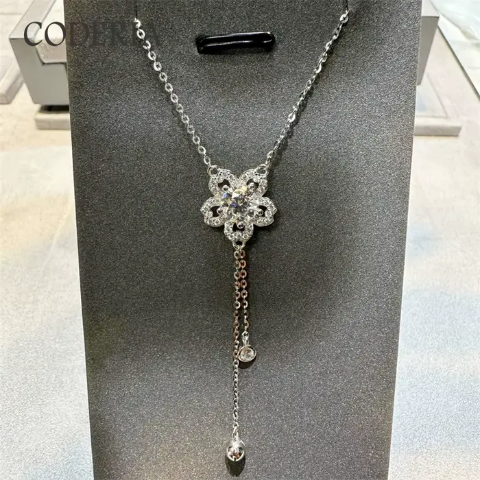 Collier à pampilles en forme de fleur de prunier, 1CT Moissanite, pendentif en argent Sterling 925, chaîne de clavicule plaquée or blanc 18 carats, bijoux GRA, nouvelle collection