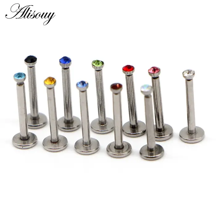 Alisouy 1 pièce Nombril Zircon acier inoxydable filetage interne bijoux de corps cristal lèvre Piercing Labret anneau Tragus oreille Stud