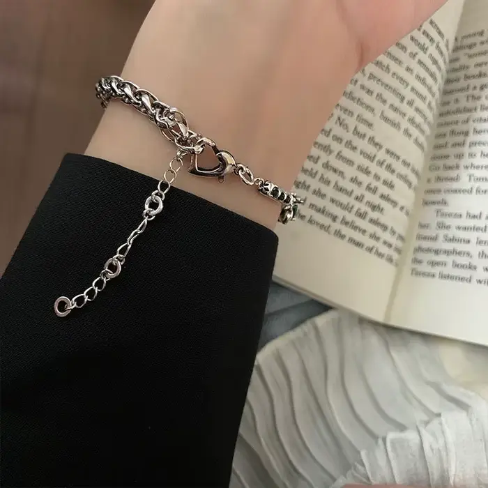 ANENJERY couleur argent vert carré Zircon épais Thain Bracelet femme Vintage fait à la main Thai argent bijoux