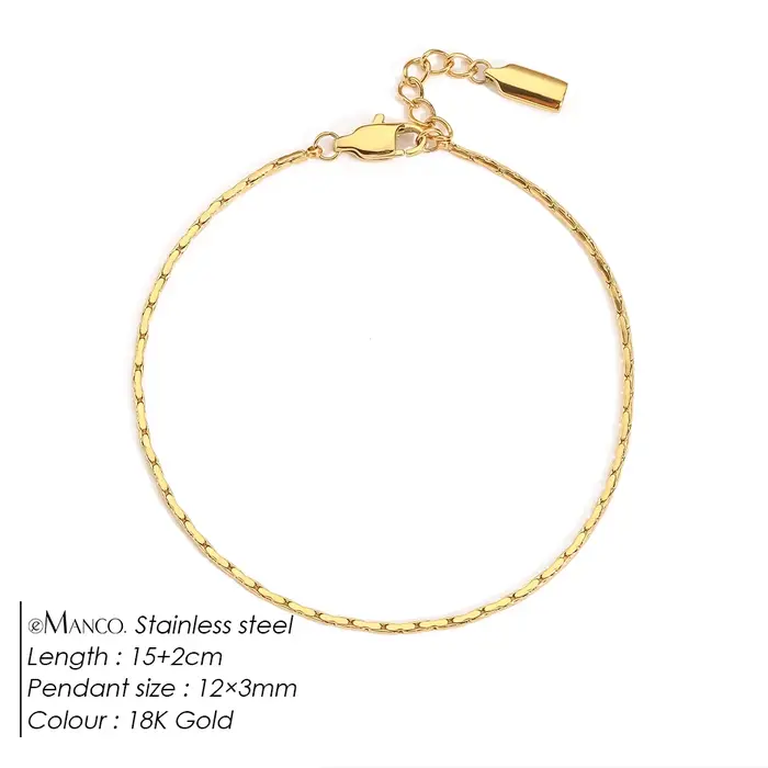 Bracelet en chaîne de fil martelé EManco 1,3 mm en or blanc, simple, pour homme, sans perte de couleur, étanche, bijou de main