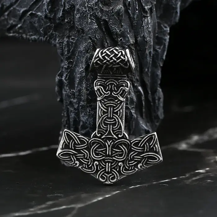 Collier pendentif Thor Viking en acier inoxydable 316L géométrique pour homme et femme couleur or style viking mode ajustable