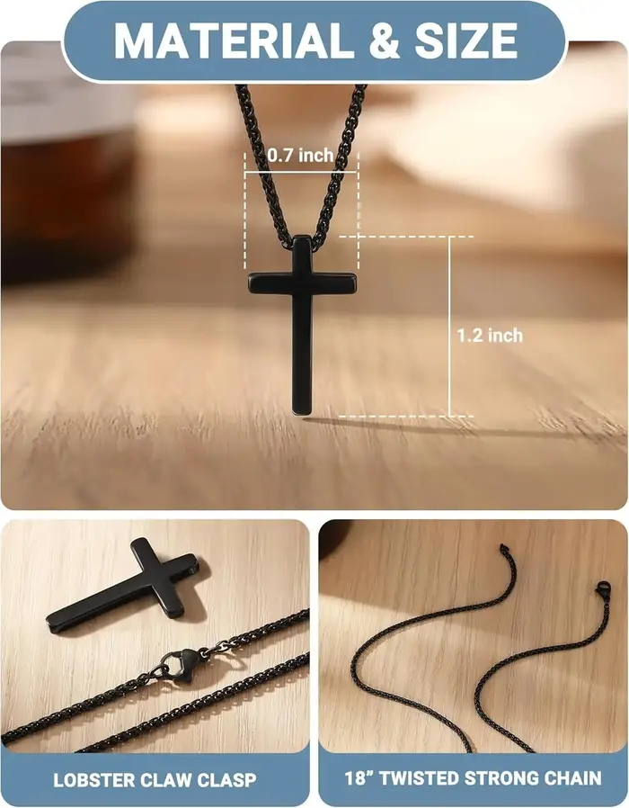 Collier croix noire moderne pour hommes et garçons cadeau pour baptême confirmation anniversaire Noël symbole de foi et de force acier inoxydable robuste et élégant