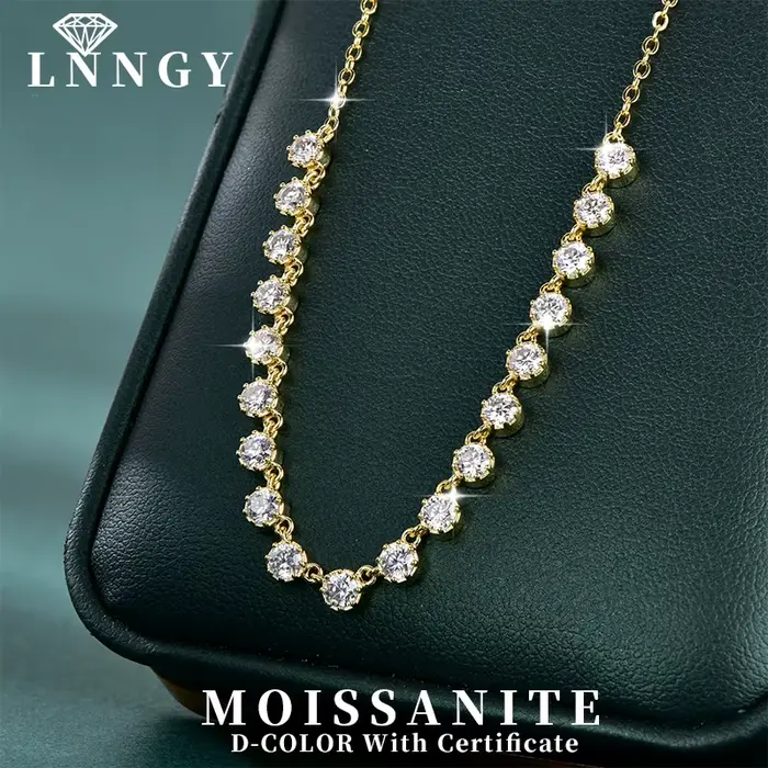 Collier style bulle en moissanite étincelante de 3 mm, collier ras du cou en or 14 carats pour femmes, accessoires de bijoux de mariage