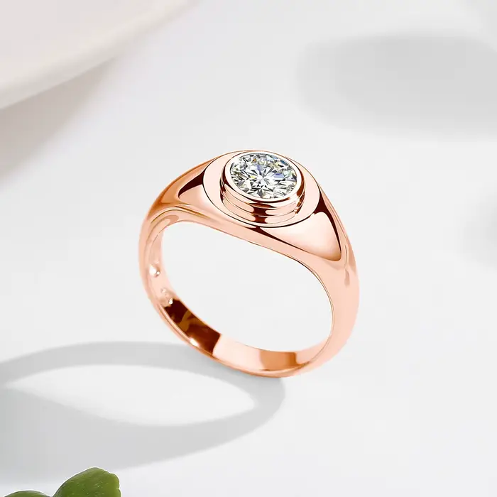 Bague classique en argent 925 pour homme et femme, hypoallergénique, plaquée or 18 carats, avec diamant moissanite solitaire rond 1 carat, certifié GRA