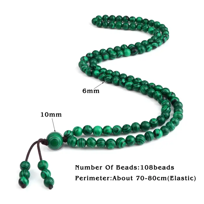 Bracelet et collier de prière en pierre de malachite verte naturelle pour hommes et femmes
