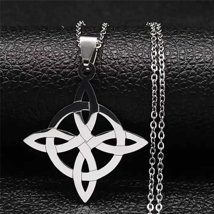 Collier Nœud Celtique Sorcellerie Homme Femme Acier Inoxydable Couleur Argent Protection Wicca Bijou