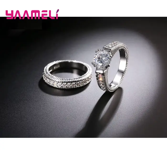 1 paire de bagues de Couple en argent Sterling 925 scintillant