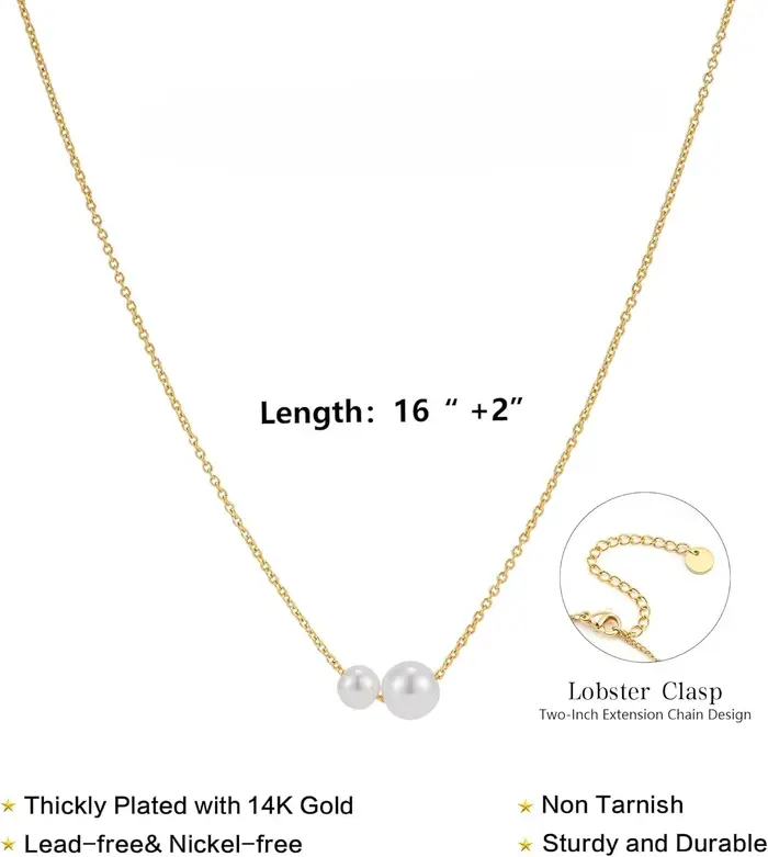 Collier de perles pour femmes plaqué or 14 carats