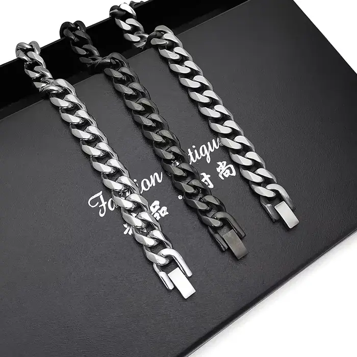 Bracelet noir en acier inoxydable pour homme, bijoux hip hop cubain, cadeau vintage, accessoires JOFashion