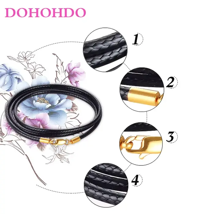 Top qualité 1.5mm 2mm 3mm collier cordon en cuir cordon cire corde chaîne avec fermoir en acier inoxydable pour collier à faire soi-même fabrication de bijoux