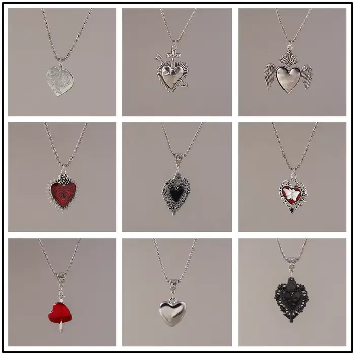 Aihua gothique amour coeur collier pour hommes femmes longue chaîne personnalité Grunge Hip Hop Punk