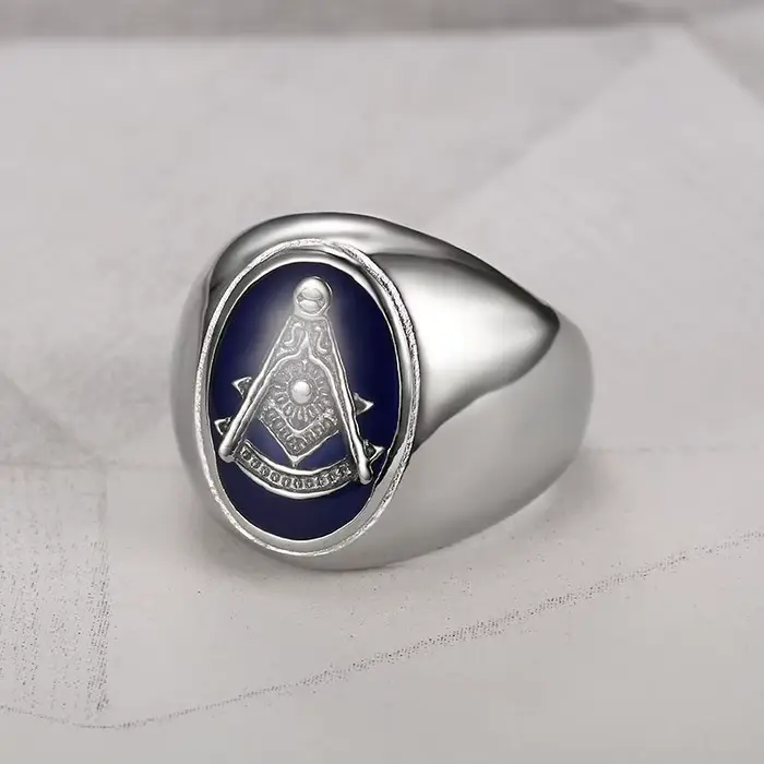 Bague maçonnique en acier inoxydable pour homme, couleur or et argent, symboles de franc-circulation