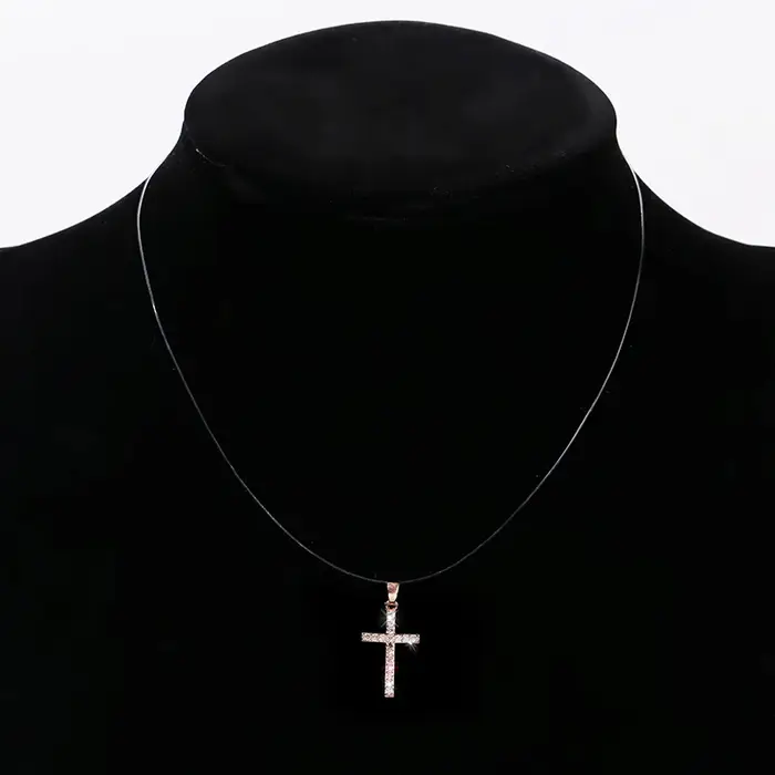 Collier pendentif croix classique Simple Invisible Transparent ligne de pêche pour femmes mode Zircon