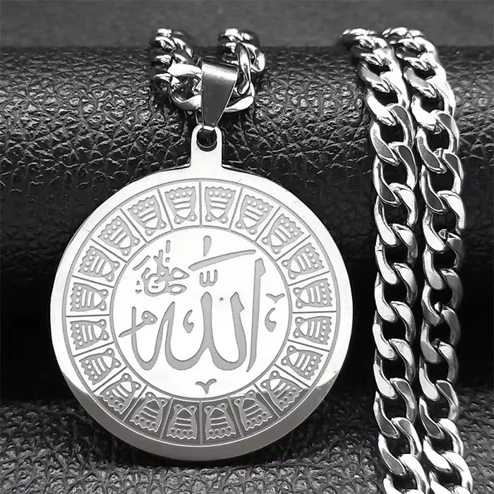 Collier Hip Hop en Acier Inoxydable pour Homme et Femme, Bijou Musulman Islamique, avec Dieu Arabe, 