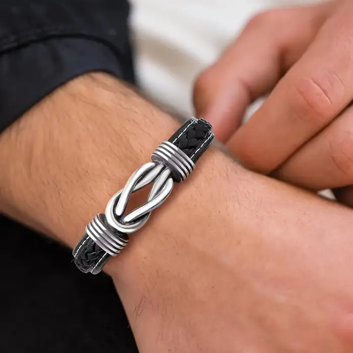 Bracelet en cuir à nœud infini classique pour hommes cadeau anniversaire noël occasions spéciales