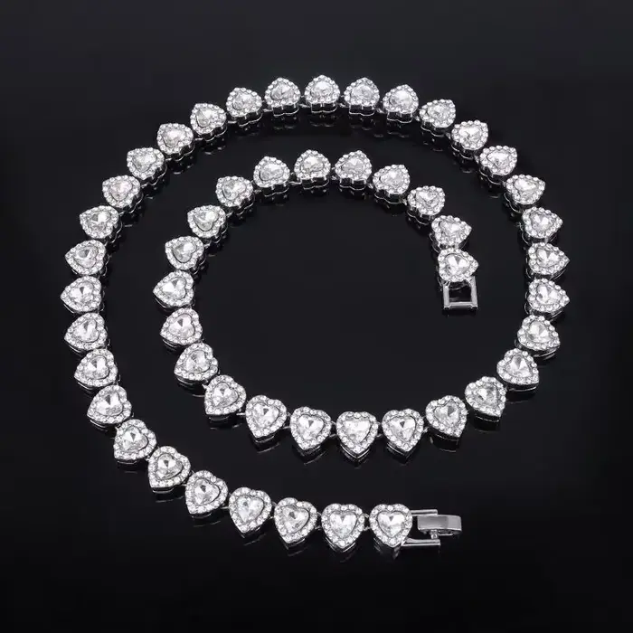 45CM nouveau Hip Hop Tennis chaîne Bracelet collier brillant coeur strass CZ mode Rock fête bijoux