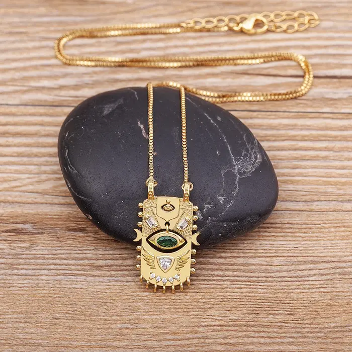 AIBEF nouvelle tendance carré incrusté chanceux mauvais œil géométrique pendentif Zircon collier femmes Punk Rock bijoux cadeau personnalisé