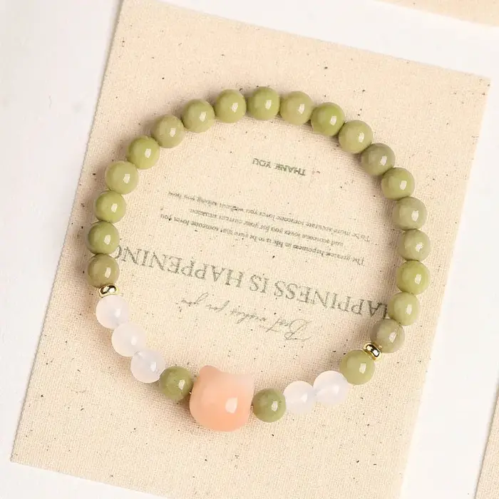 Bracelet porte-bonheur en bois de santal vert naturel et agate d'Alashan