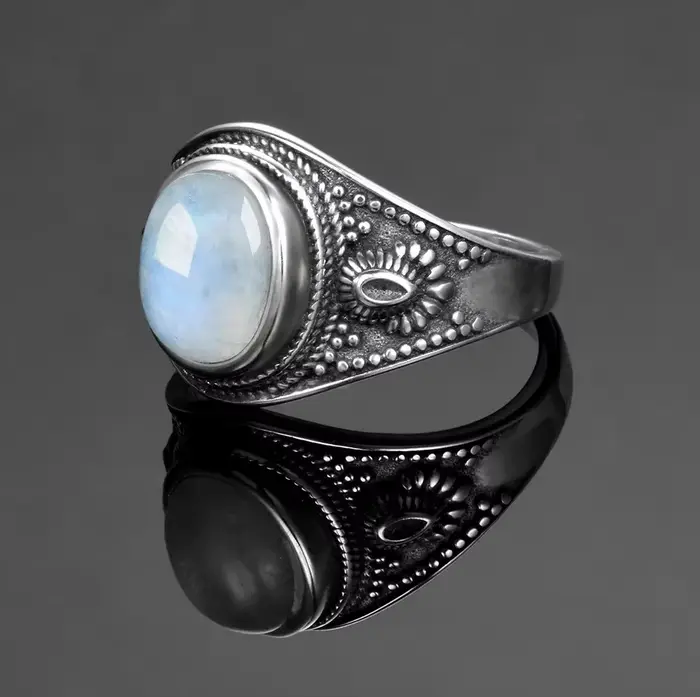 Bague rétro en argent Turquoise 8x10MM