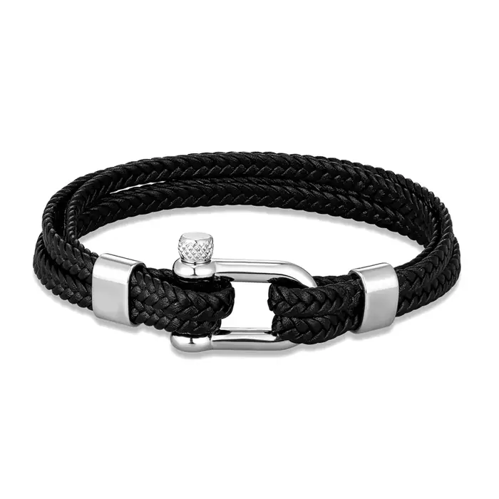 MKENDN Bracelet en cuir de Style marine pour hommes femmes tressé multicouche corde chaîne en acier inoxydable en forme de U manille bijoux Pulseras
