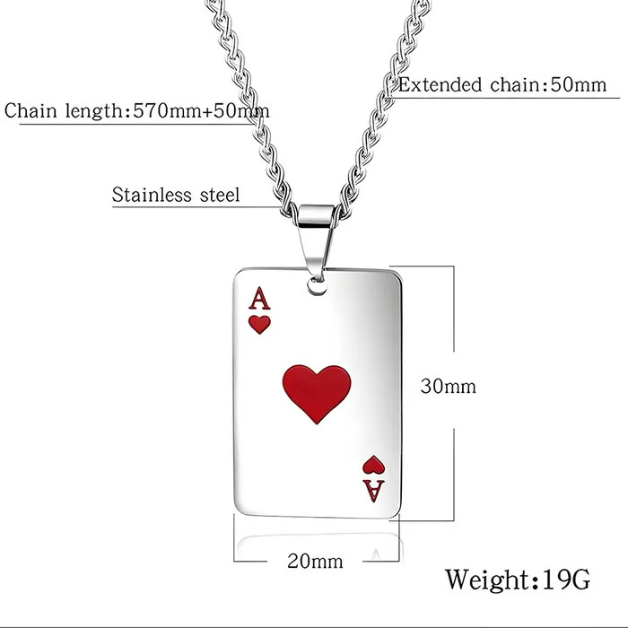 Hip Hop acier inoxydable carte de Poker Ace of Spades collier pour hommes pendentif chaîne cartes à jouer bijoux Ace of Hearts colliers