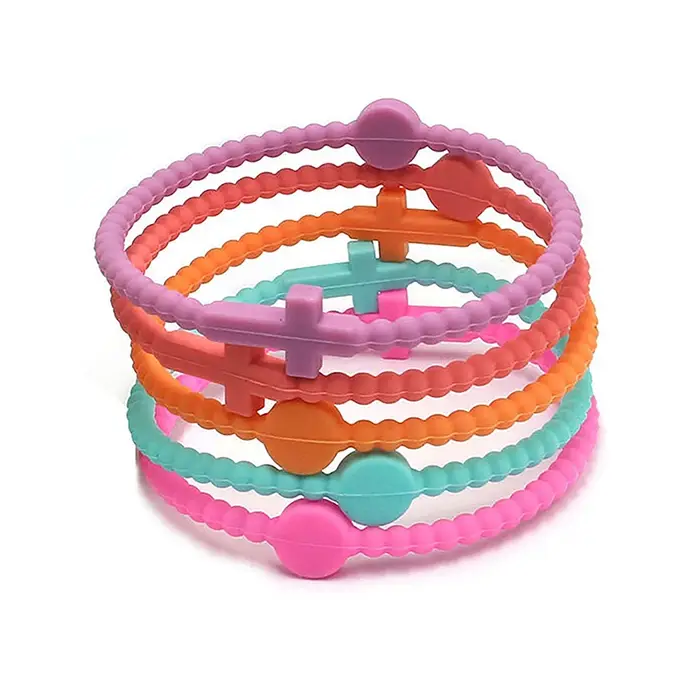 Bracelets en silicone croisés au design simple, 5 pièces, colorés, fins, élastiques, bijoux décorati