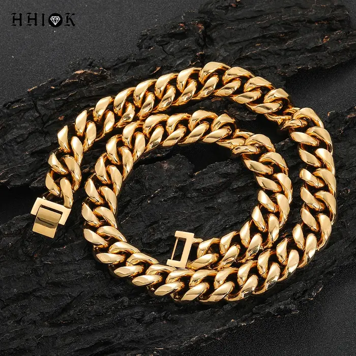 Collier en acier inoxydable 316L plaqué or avec chaîne à maillons cubiques pour homme et femme pour parties et événements spéciaux