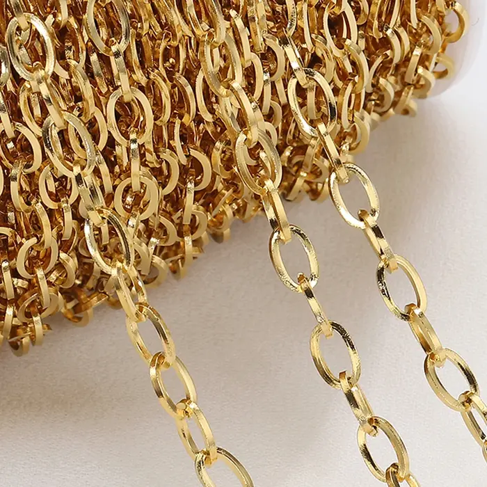Chaîne cubaine ovale en acier inoxydable 4mm finition Or ou Acier pour fabrication de bijoux et colliers personnalisés