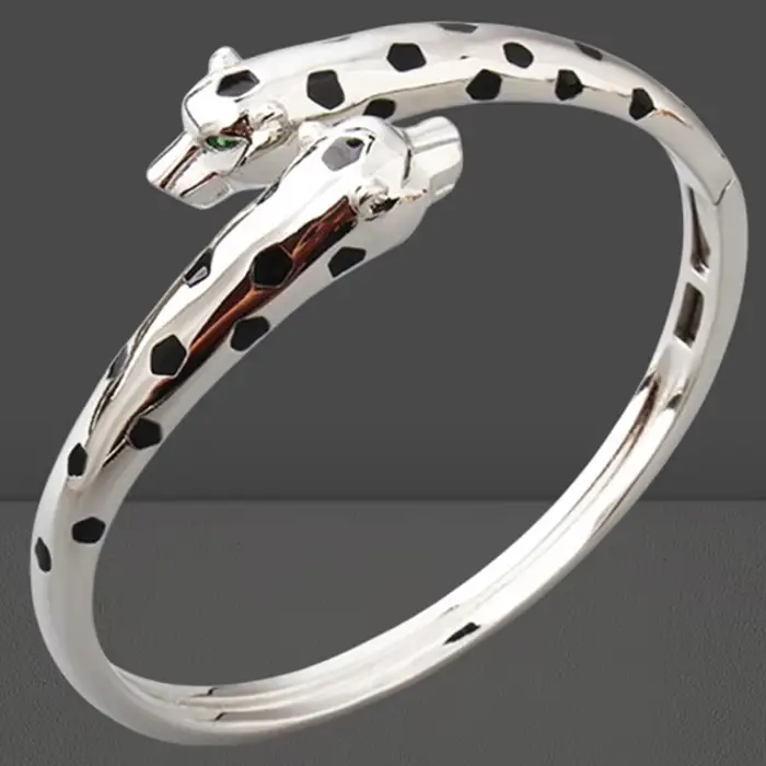 Taille 17 cm mince lisse Double noir léopard manchette Bracelets Bracelets panthère ensemble de bijoux pour les femmes cadeaux de fête