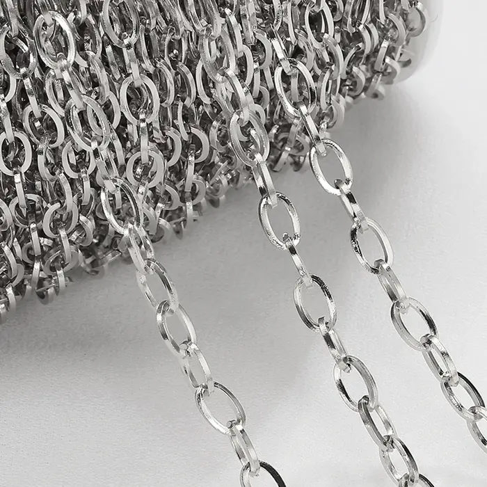 Chaînes cubaines ovales en acier inoxydable, 1 mètre, 4mm, pour la fabrication de bijoux, fourniture