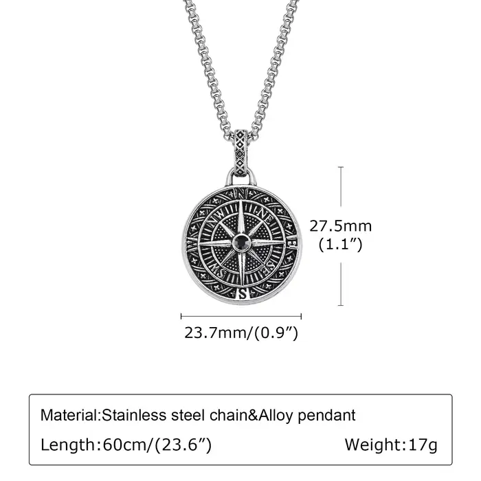Collier pendentif boussole vintage pour hommes et garçons