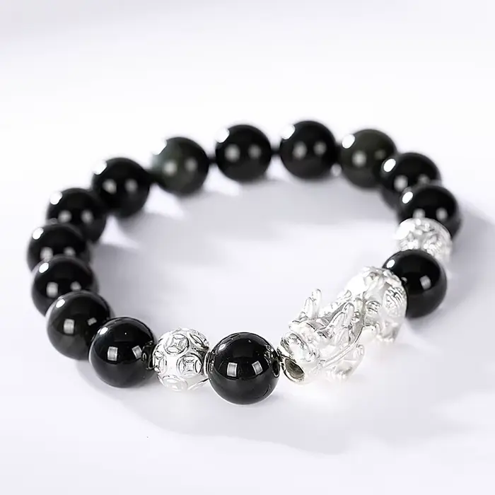 Heren – Bracelets en pierre d'obsidienne noire