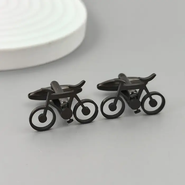 Nouveau - Boutons de manchette en acier inoxydable plaqué or 18 carats : design de vélo exquis
