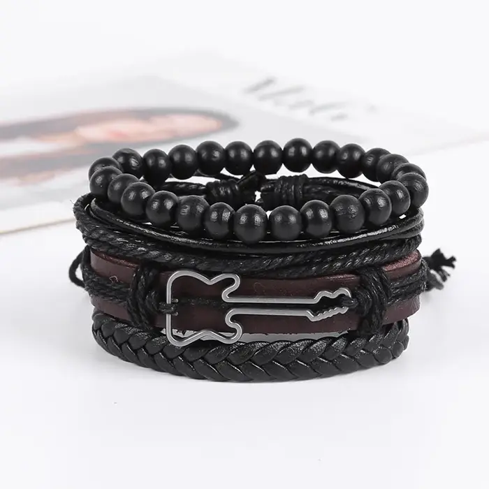 Bracelet en cuir tissé pour homme avec finition en alliage d'aluminium doré style classique bijoux géométriques occasions spéciales et quotidiennes