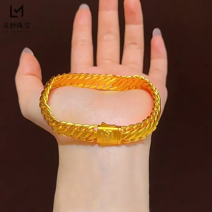 Bracelet plat pour femme en or véritable 24 carats 9999