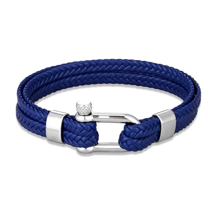 MKENDN Bracelet en cuir de Style marine pour hommes femmes tressé multicouche corde chaîne en acier inoxydable en forme de U manille bijoux Pulseras