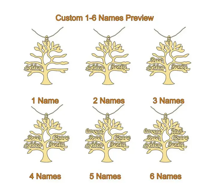 Collier arbre de vie personnalisé avec 1 à 6 noms