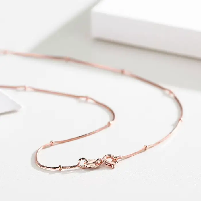 45 cm mince 925 en argent Sterling couleur or Rose serpent chaîne de perles Collier pour femmes filles bijoux Kolye Collares Collier