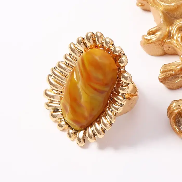Bague en résine de luxe exquise pour femme, design créatif, motif tournesol géométrique, bague ouverte élégante rétro, accessoires de bijoux de banquet